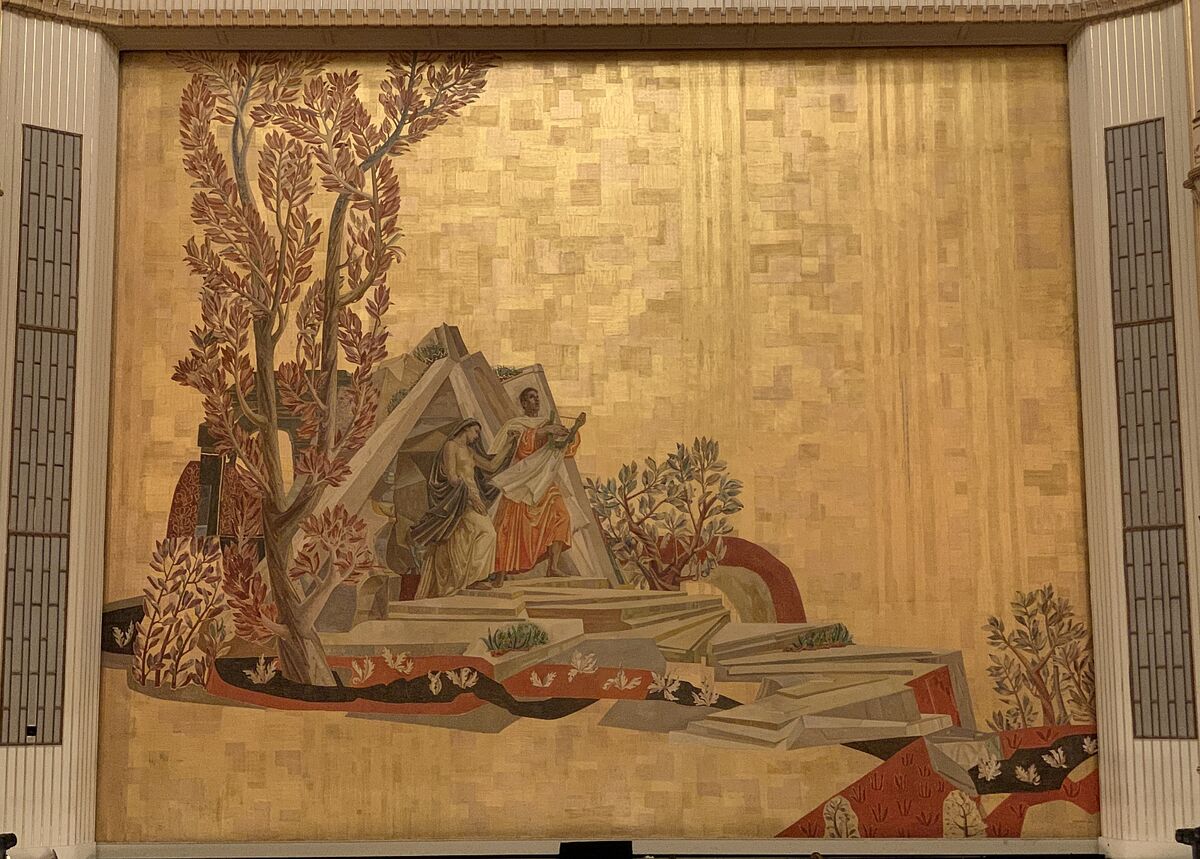Wiener Staatsoper · Motiv des Eisernen Vorhangs von Rudolf Wilhelm Eisenmenger »Orpheus und Eurydike« (170 m²) · 1954/55